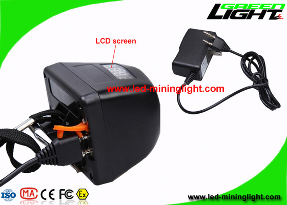 Black Color Cordless Mining Lights , Miners Cap Lamp With High Beam LCD Screen