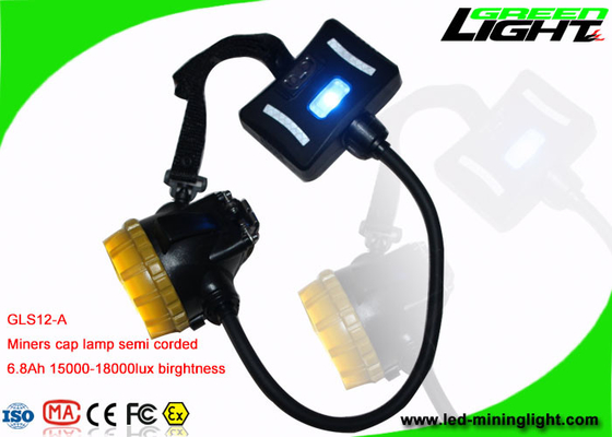 Semi Corded Coal Miner Hard Hat Light 6.8Ah Li - Ion Battery With 2 SMD Back Up Lights