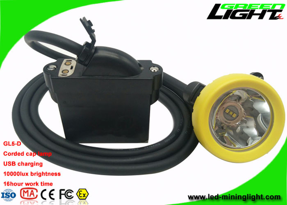 IP68 Mining Cap Lights Corded 10000Lux Brightness With Cable USB Charging Support