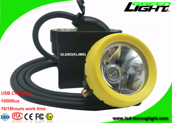 Safety Mining Cap Lights High Low Beam 10000lux With Cable USB Charging Indication
