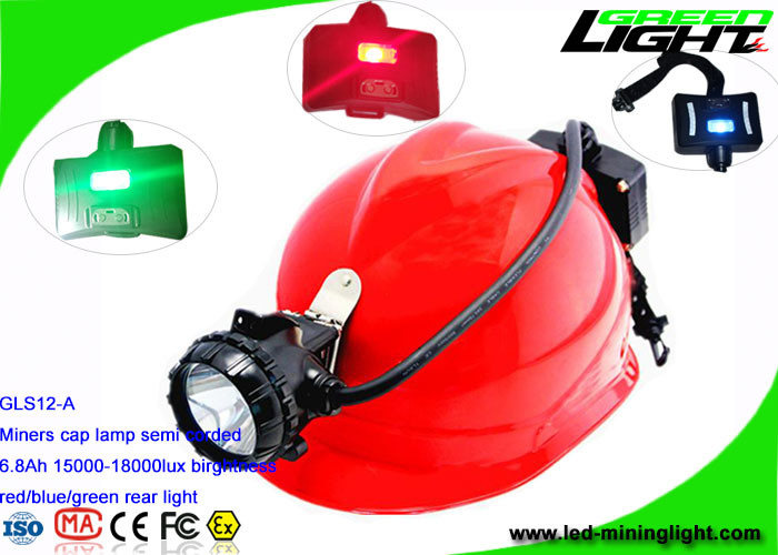 Semi Corded Coal Miner Hard Hat Light 6.8Ah Li - Ion Battery With 2 SMD Back Up Lights